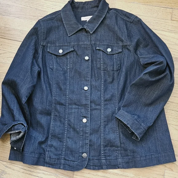Croft & Barrow Casual Jean Jacket, Womens Plus 1X Dark Wash Denim - Picture 1 of 13